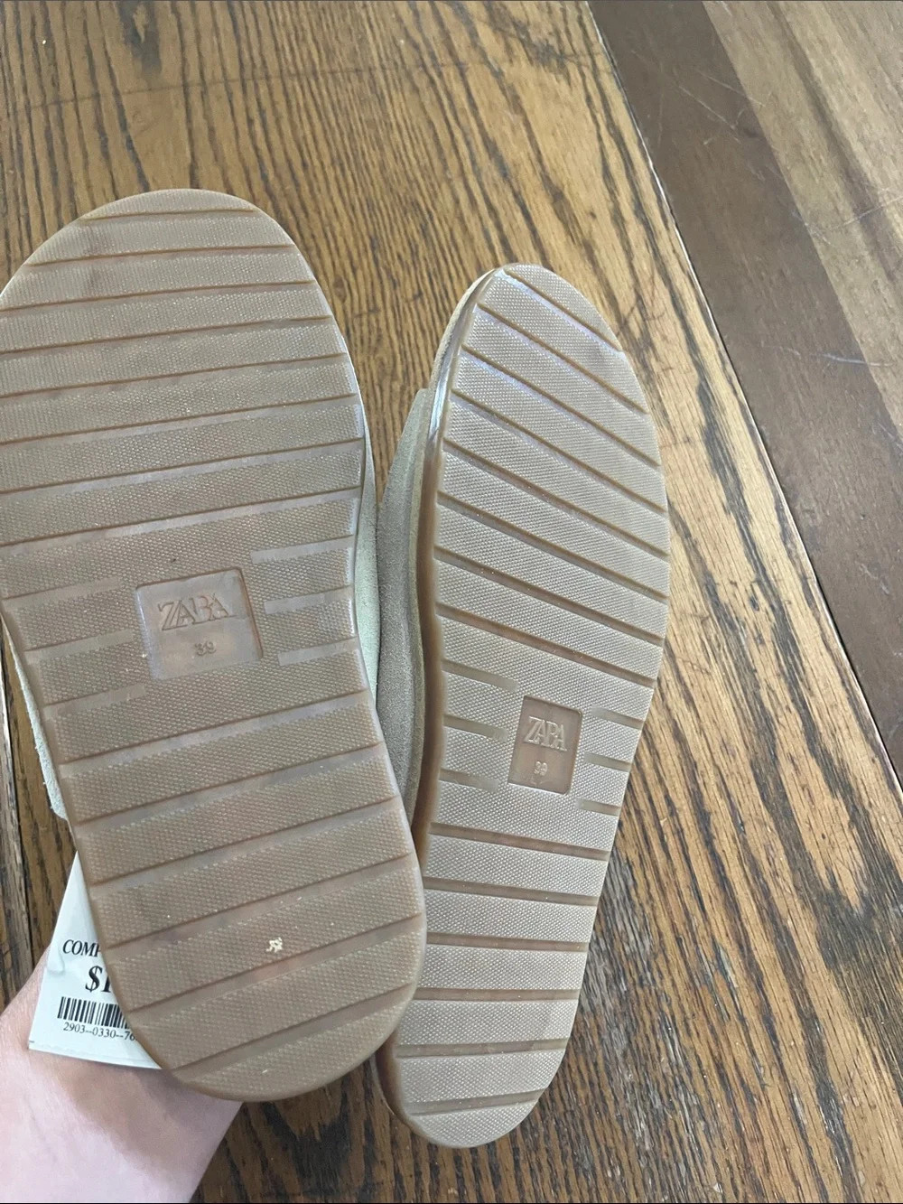 Zara Light Beige Wide suede leather Strap Slide Sandals - Picture 2 of 4
